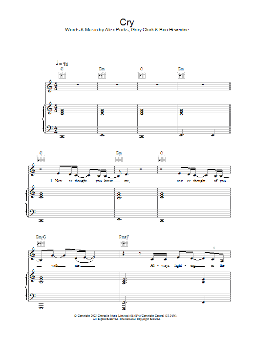 Alex Parks Cry Sheet Music Notes & Chords for Easy Piano - Download or Print PDF