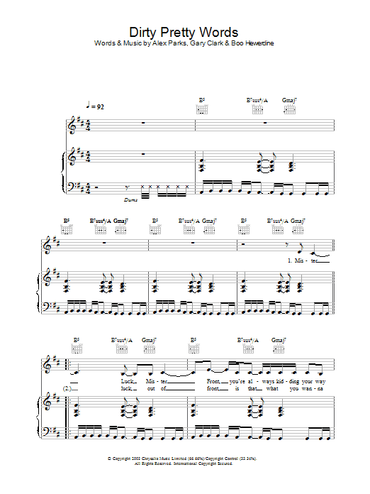 Alex Parks Dirty Pretty Words Sheet Music Notes & Chords for Piano, Vocal & Guitar (Right-Hand Melody) - Download or Print PDF