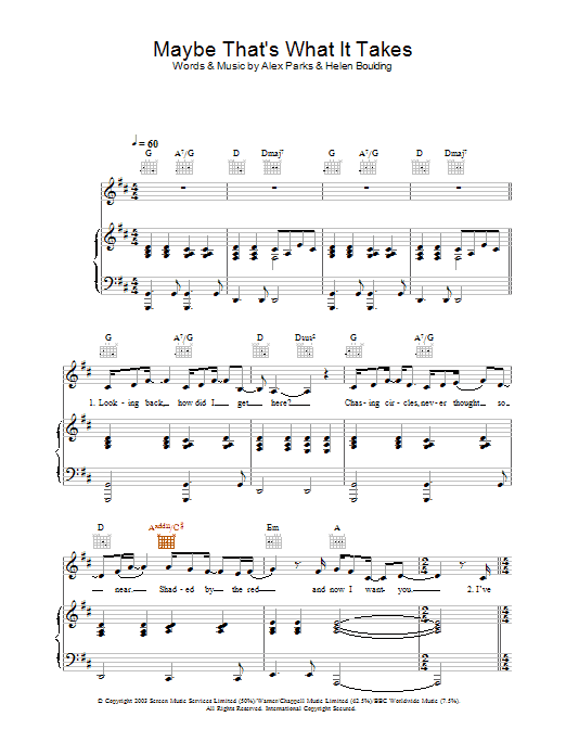 Alex Parks Maybe That's What It Takes Sheet Music Notes & Chords for Melody Line, Lyrics & Chords - Download or Print PDF