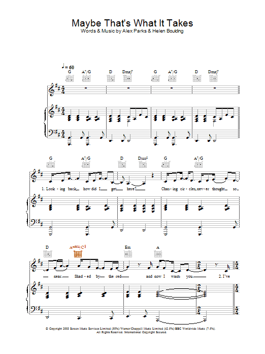Alex Parks Maybe That's What It Takes Sheet Music Notes & Chords for Piano, Vocal & Guitar - Download or Print PDF