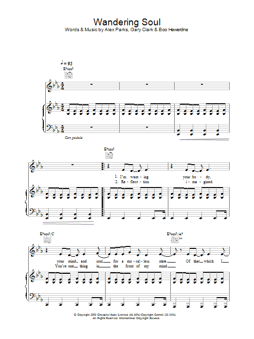 Alex Parks Wandering Soul Sheet Music Notes & Chords for Piano, Vocal & Guitar (Right-Hand Melody) - Download or Print PDF