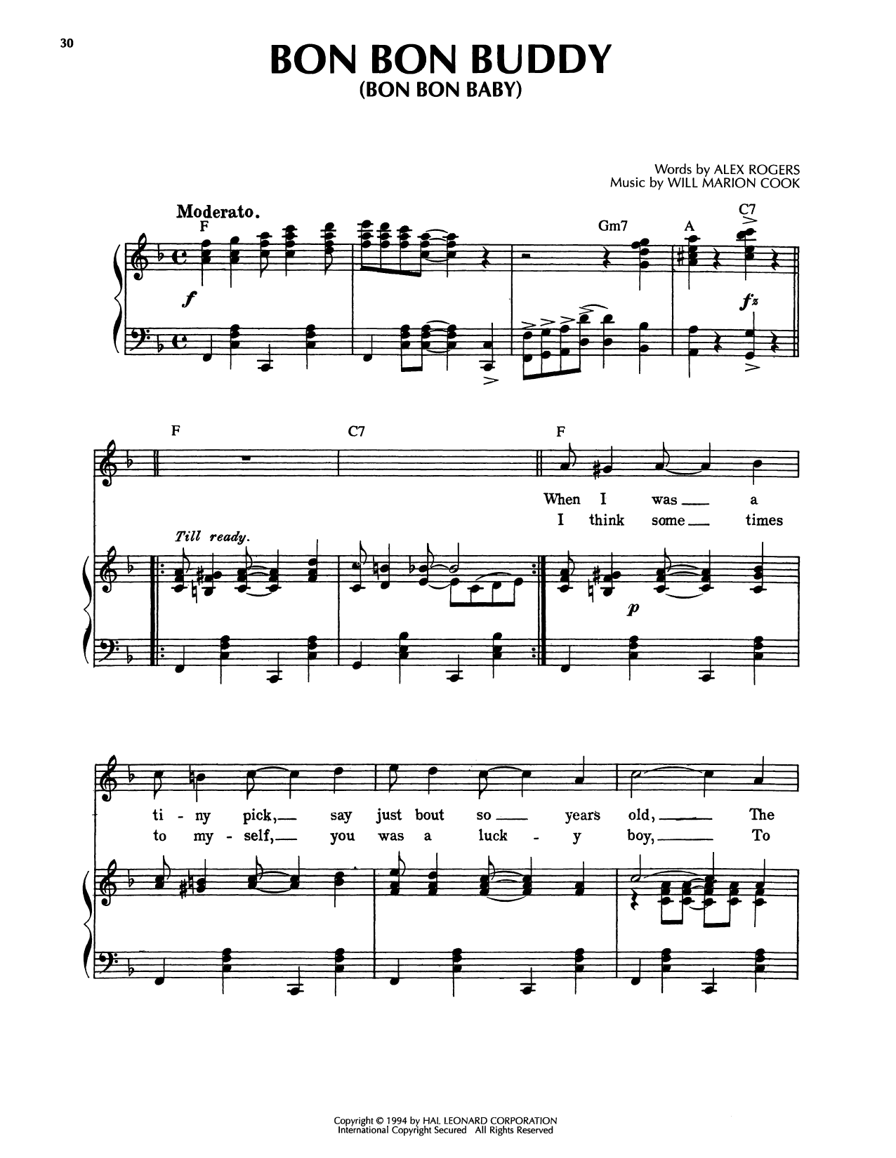 Alex Rogers Bon Bon Buddy (Bon Bon Baby) Sheet Music Notes & Chords for Piano, Vocal & Guitar Chords (Right-Hand Melody) - Download or Print PDF