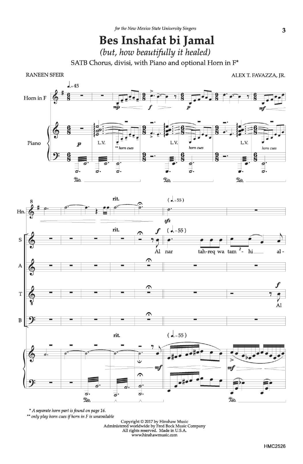Alex T. Favazza Bes Inshafat bi Jamal (but, how beautifully it healed) Sheet Music Notes & Chords for Choral - Download or Print PDF