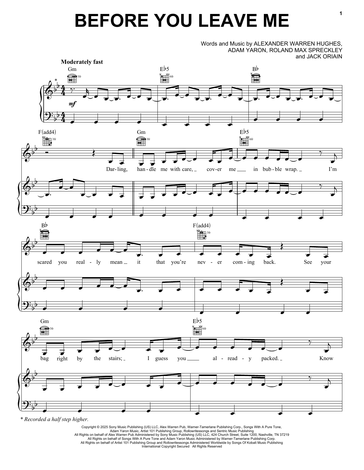 Alex Warren Before You Leave Me Sheet Music Notes & Chords for Piano, Vocal & Guitar Chords (Right-Hand Melody) - Download or Print PDF Alex Warren Before You Leave Me Sheet Music Notes & Chords for Piano, Vocal & Guitar Chords (Right-Hand Melody) - Download or Print PDF