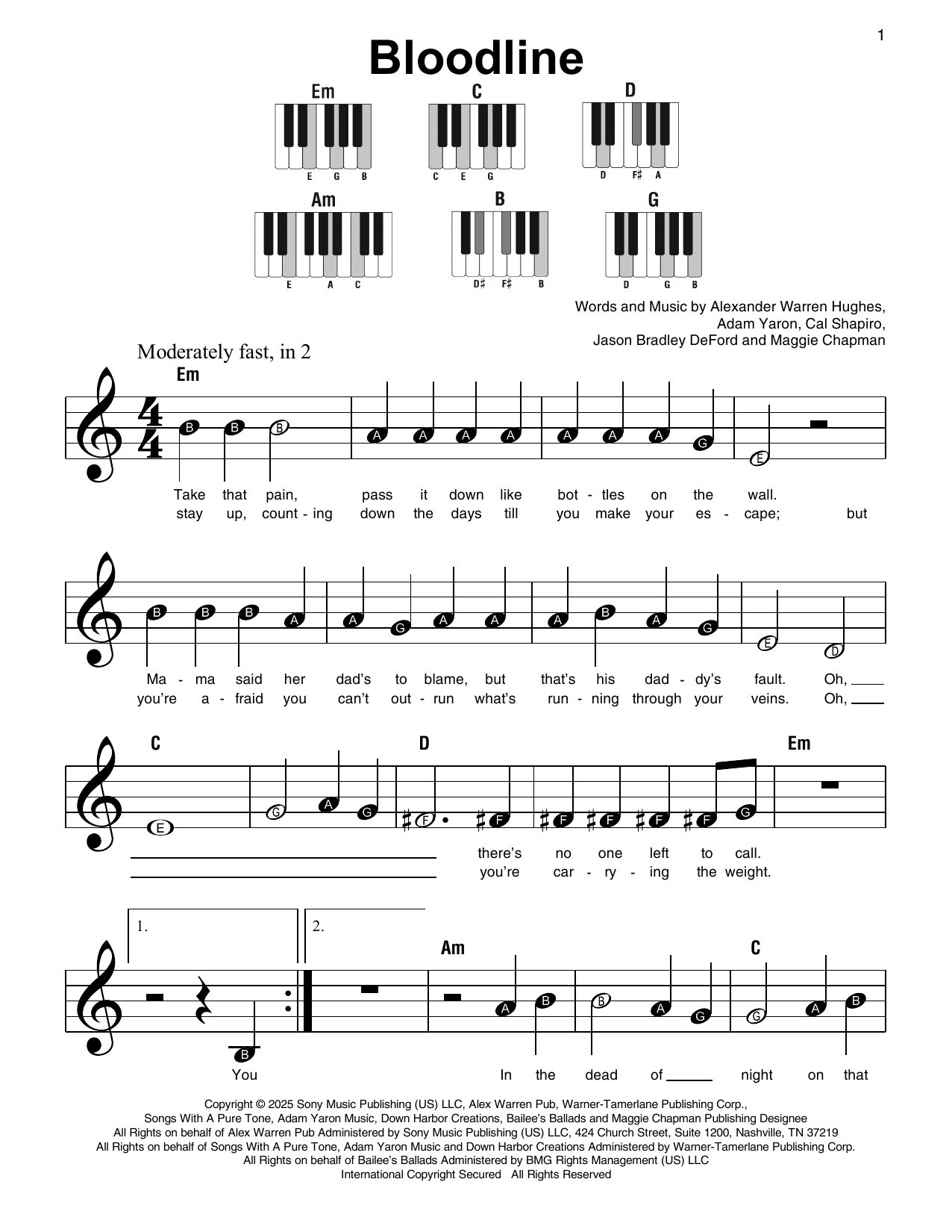 Alex Warren Bloodline (with Jelly Roll) Sheet Music Notes & Chords for Super Easy Piano - Download or Print PDF Alex Warren Bloodline (with Jelly Roll) Sheet Music Notes & Chords for Super Easy Piano - Download or Print PDF