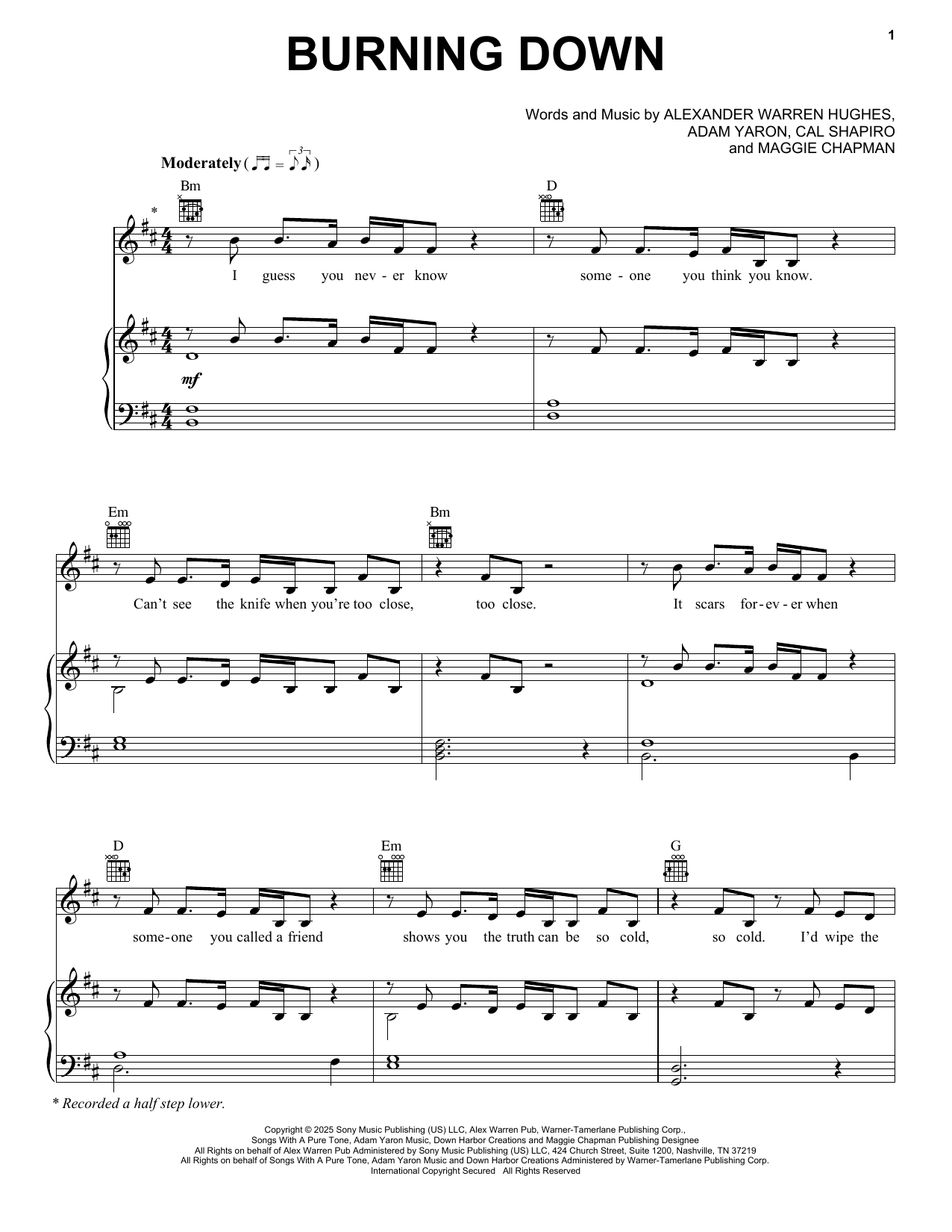 Alex Warren Burning Down Sheet Music Notes & Chords for Piano, Vocal & Guitar Chords (Right-Hand Melody) - Download or Print PDF Alex Warren Burning Down Sheet Music Notes & Chords for Piano, Vocal & Guitar Chords (Right-Hand Melody) - Download or Print PDF