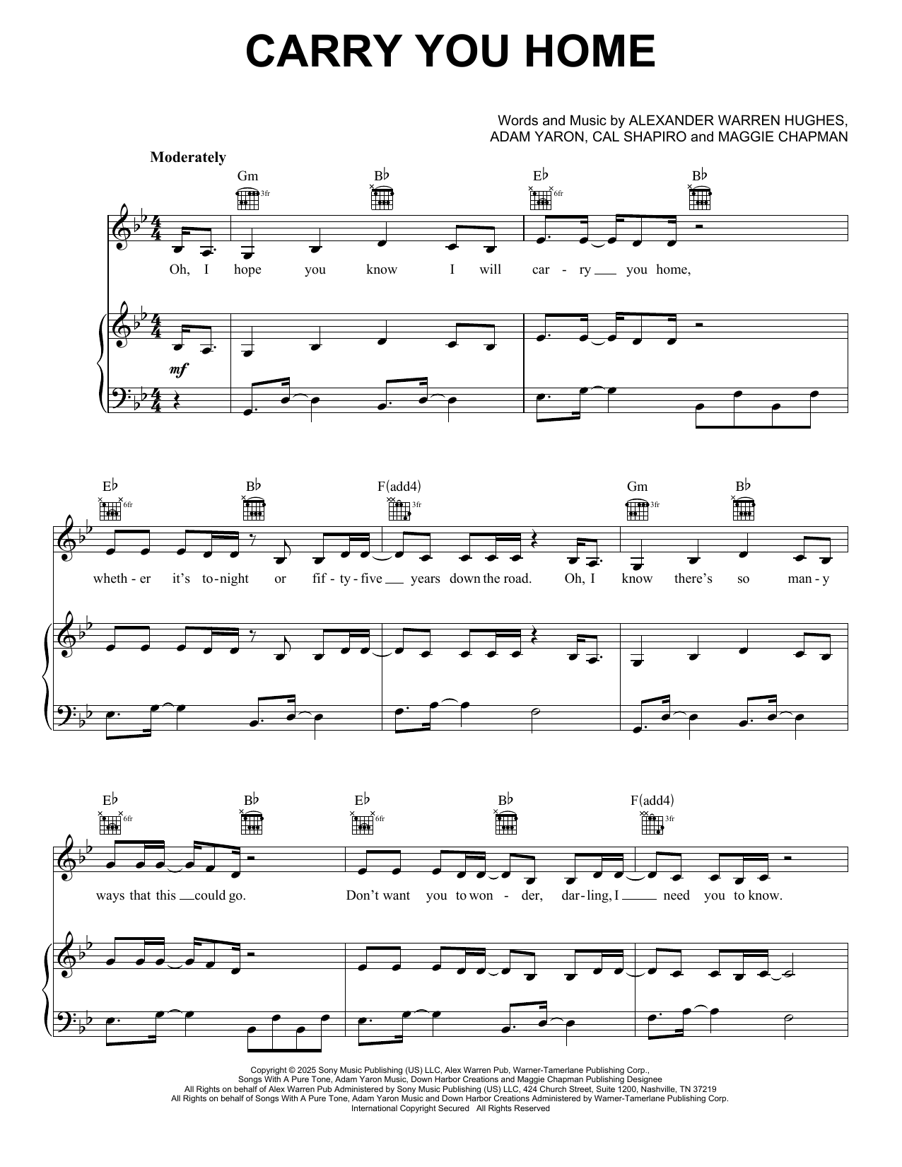 Alex Warren Carry You Home Sheet Music Notes & Chords for Piano, Vocal & Guitar Chords (Right-Hand Melody) - Download or Print PDF Alex Warren Carry You Home Sheet Music Notes & Chords for Piano, Vocal & Guitar Chords (Right-Hand Melody) - Download or Print PDF