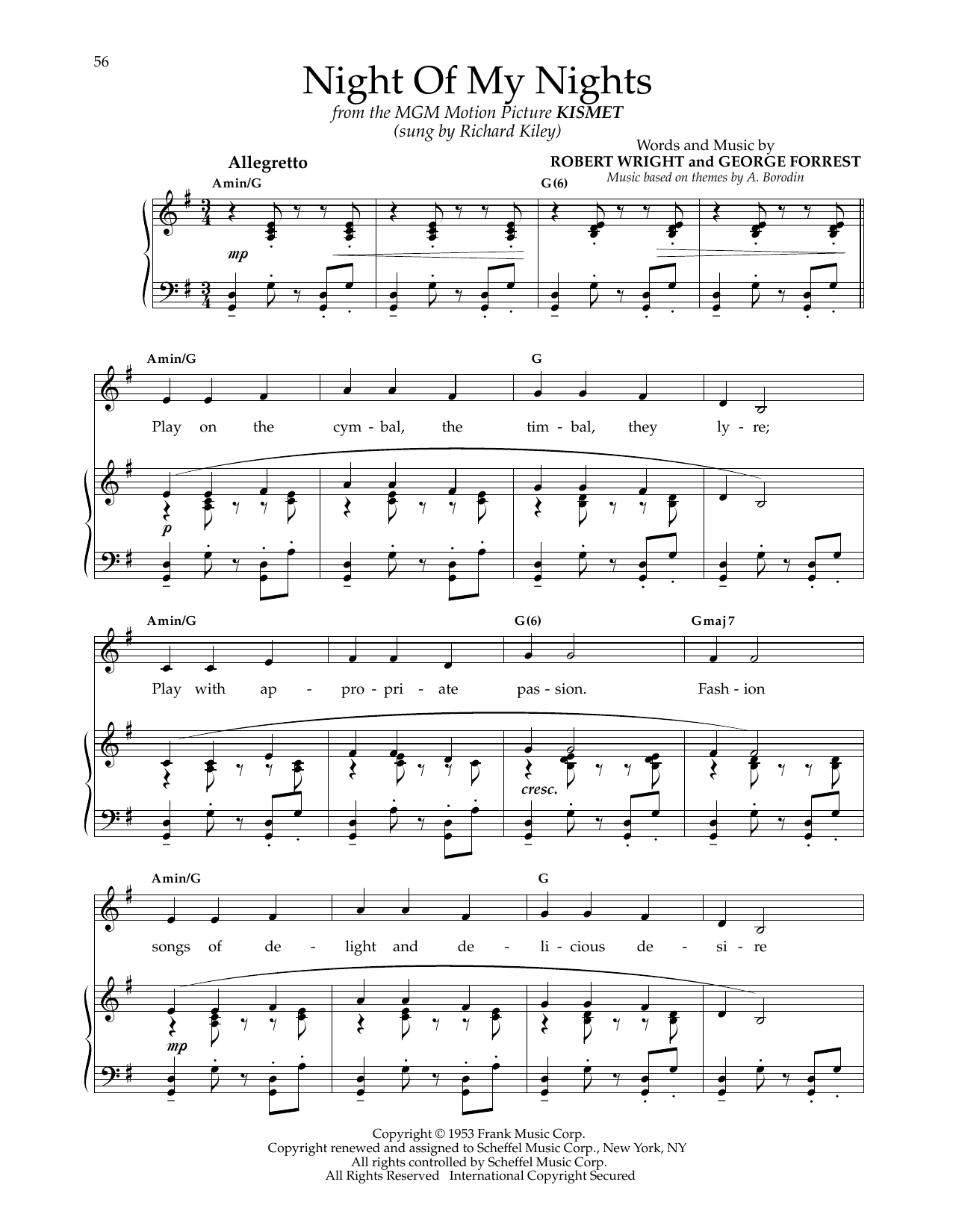 Alexander Borodin Night Of My Nights (from Kismet) Sheet Music Notes & Chords for Piano & Vocal - Download or Print PDF