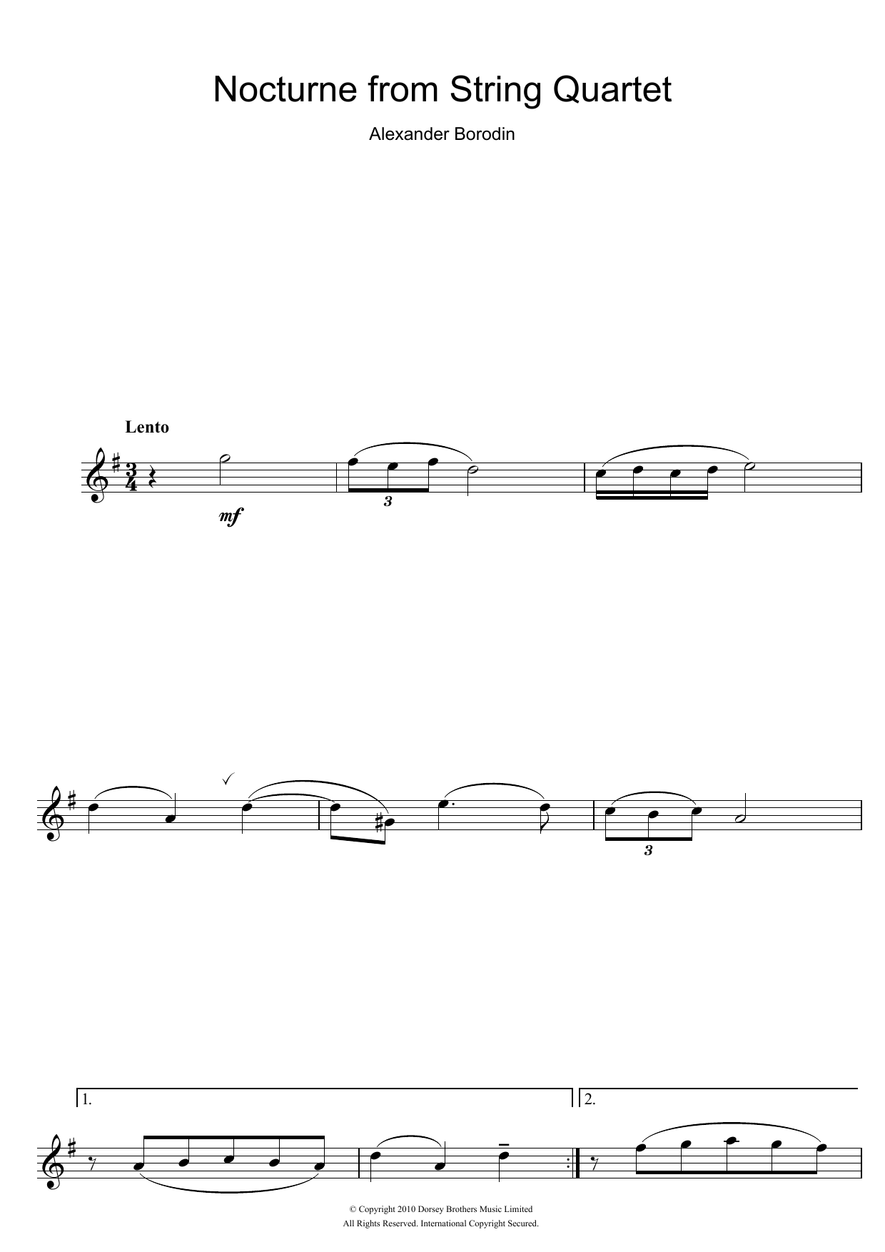 Alexander Borodin Nocturne From String Quartet No.2 Sheet Music Notes & Chords for Alto Saxophone - Download or Print PDF