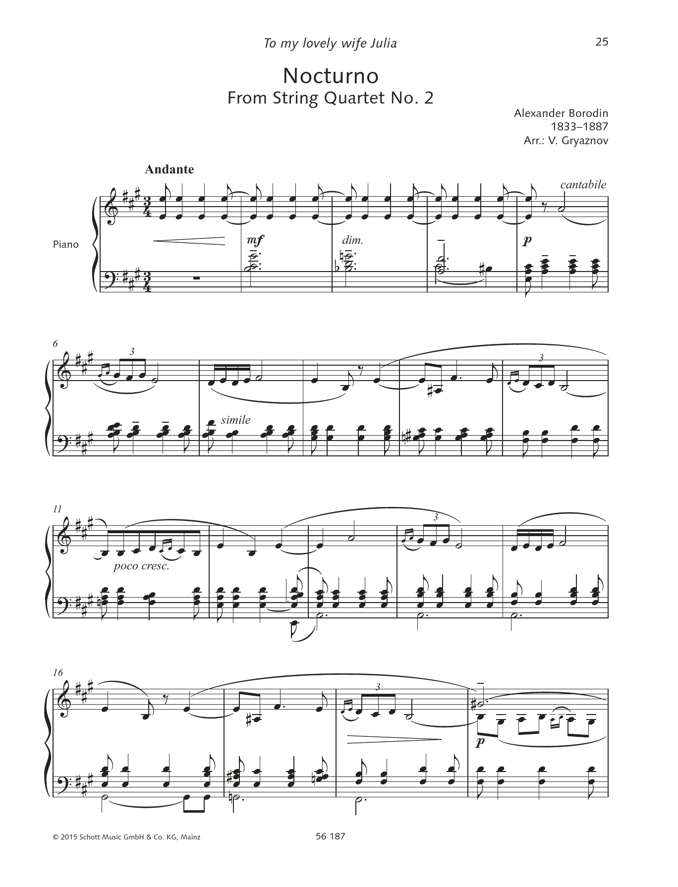Alexander Borodin Nocturno Sheet Music Notes & Chords for Piano Solo - Download or Print PDF