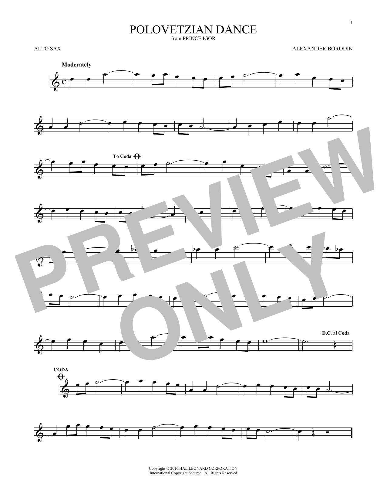 Alexander Borodin Polovetsian Dances Sheet Music Notes & Chords for Alto Saxophone - Download or Print PDF