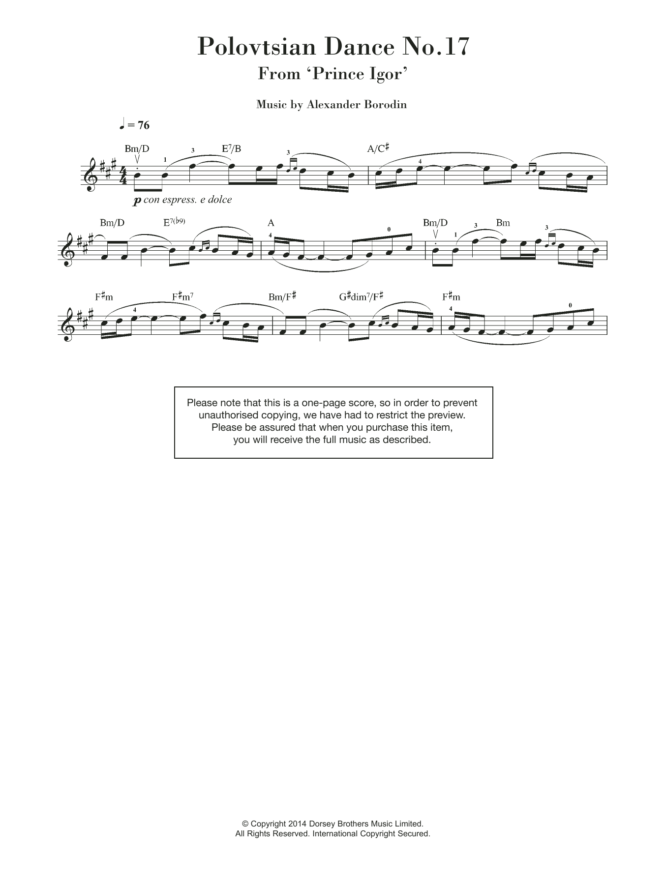 Alexander Borodin Polovtsian Dance No.17 (from 'Prince Igor') Sheet Music Notes & Chords for Violin - Download or Print PDF