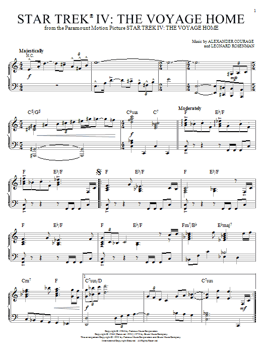 Alexander Courage Star Trek(R) IV - The Voyage Home Sheet Music Notes & Chords for Easy Piano - Download or Print PDF