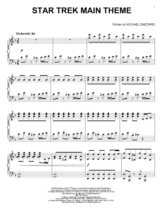 Alexander Courage Star Trek Main Theme Sheet Music Notes & Chords for Piano - Download or Print PDF
