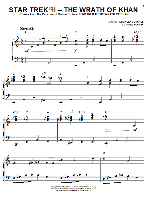 Alexander Courage Star Trek(R) II - The Wrath Of Khan Sheet Music Notes & Chords for Easy Piano - Download or Print PDF