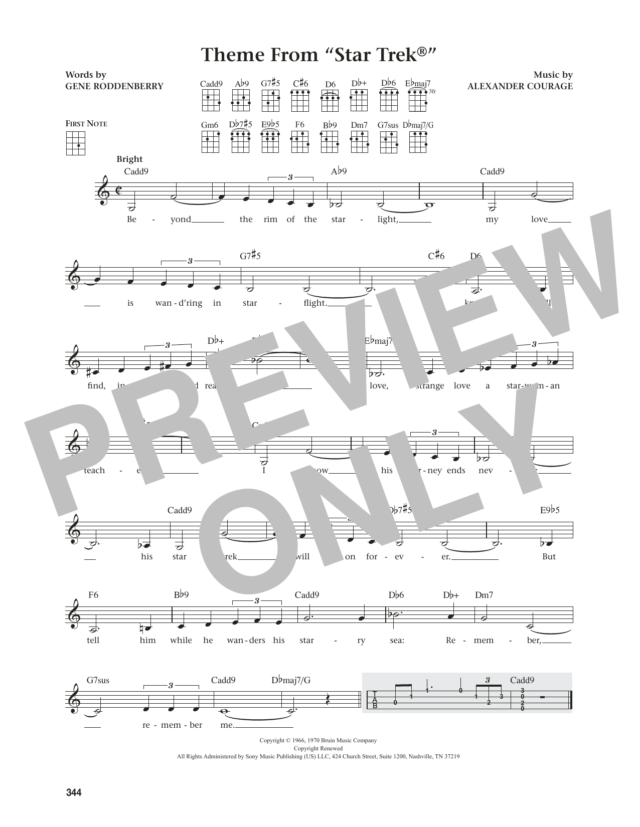 Alexander Courage Theme From Star Trek (from The Daily Ukulele) (arr. Jim Beloff) Sheet Music Notes & Chords for Ukulele - Download or Print PDF