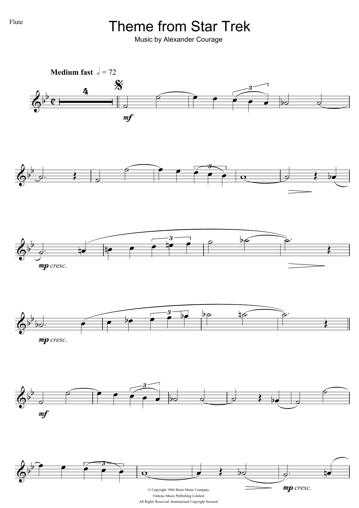 Alexander Courage Theme From Star Trek Sheet Music Notes & Chords for French Horn Solo - Download or Print PDF