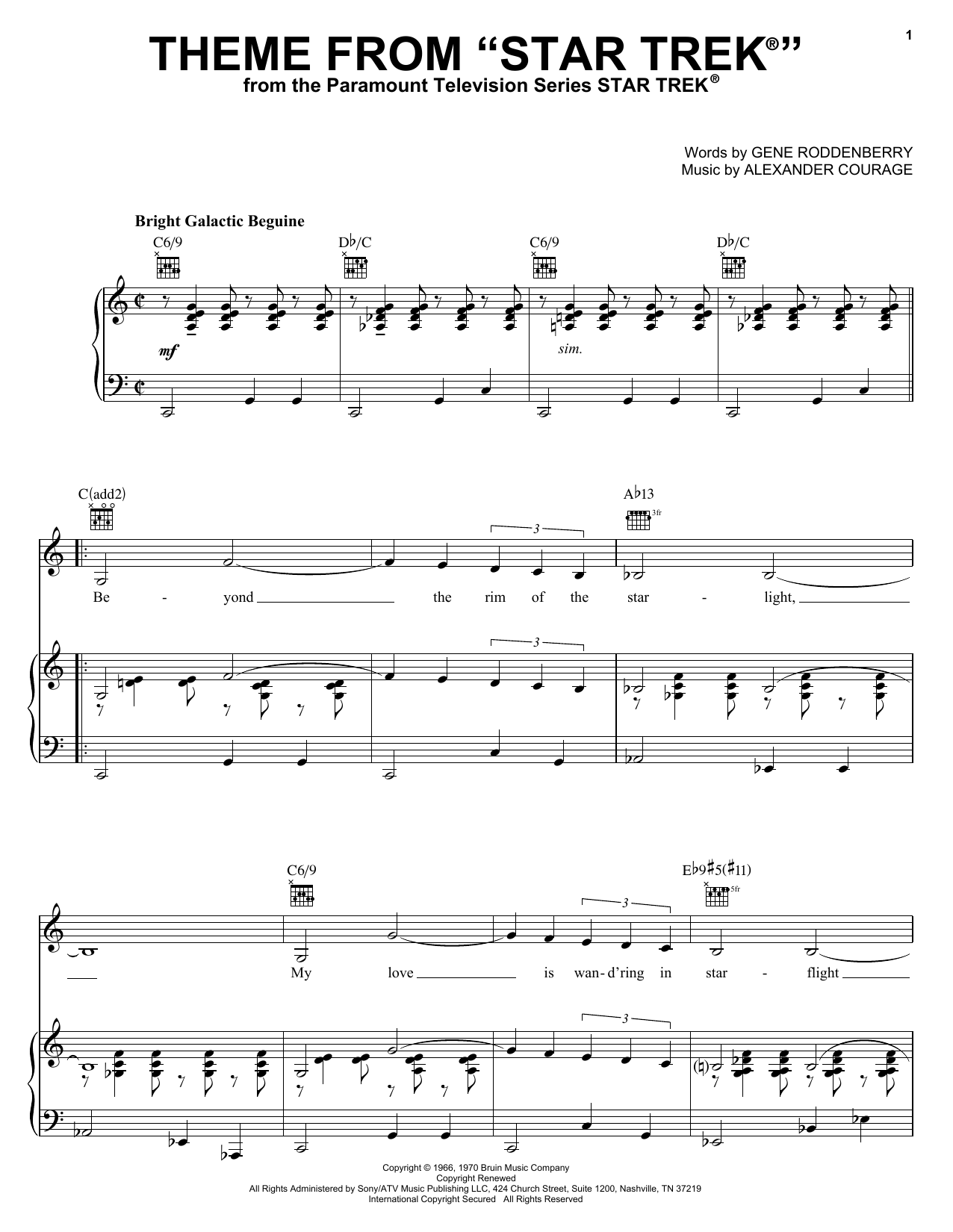 Gene Roddenberry Theme from Star Trek(R) Sheet Music Notes & Chords for Piano - Download or Print PDF