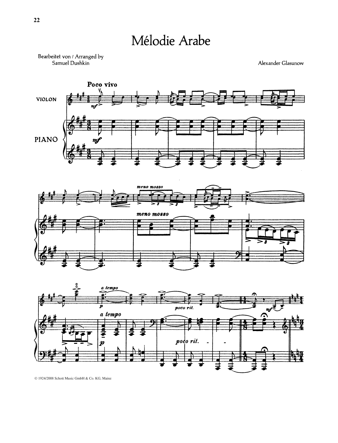 Alexander Glasunow Melodie Arabe Sheet Music Notes & Chords for String Solo - Download or Print PDF