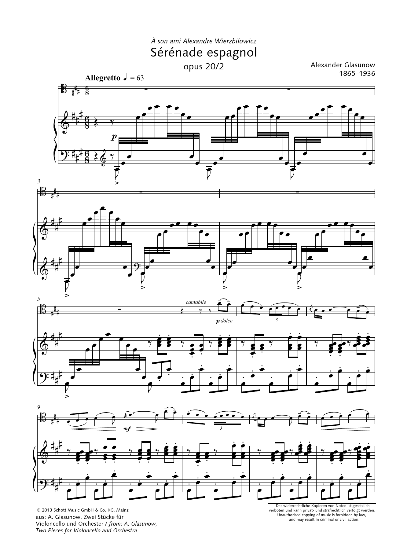 Alexander Glasunow Sérénade spagnol Sheet Music Notes & Chords for String Solo - Download or Print PDF