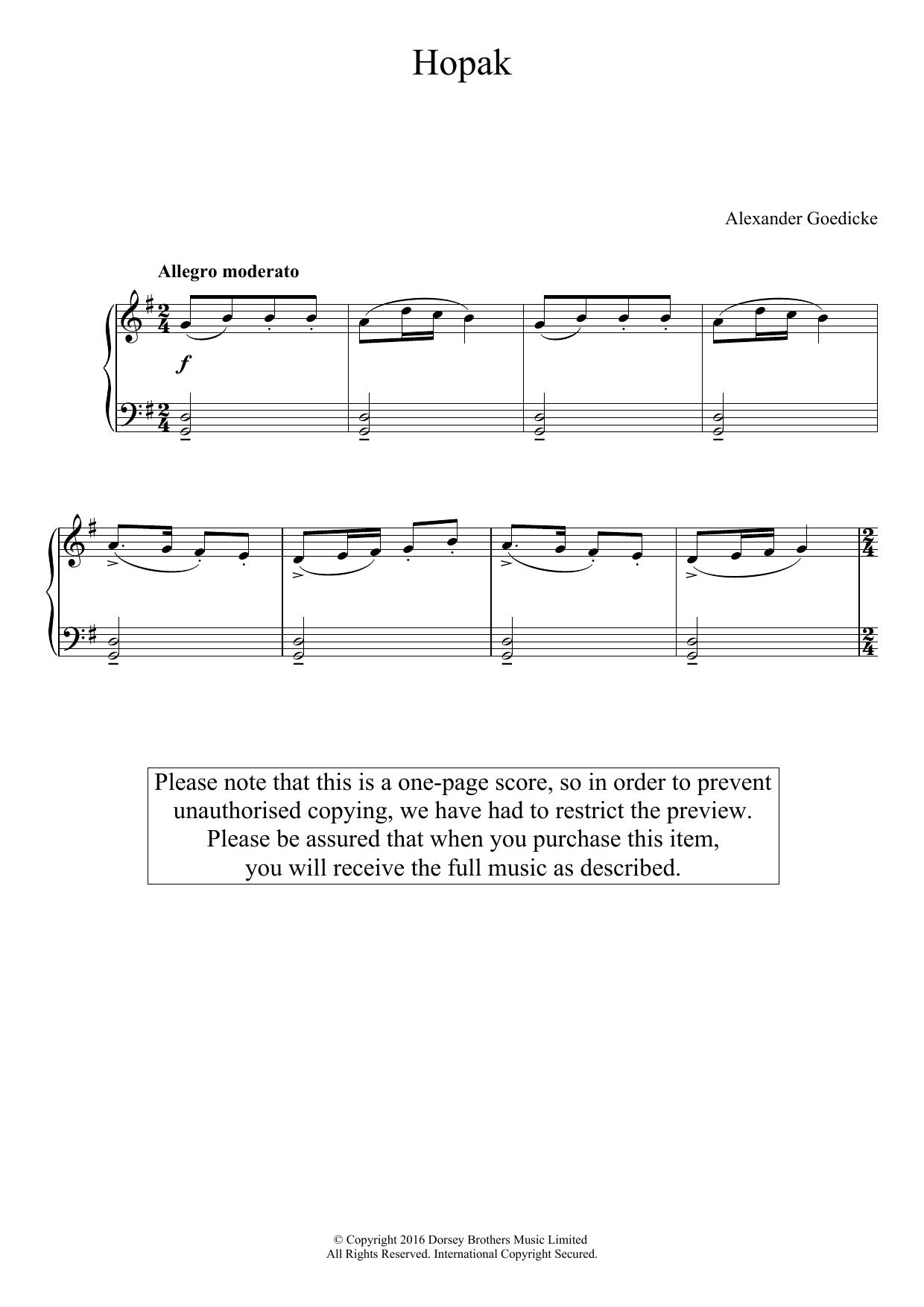 Alexander Goedicke Hopak Sheet Music Notes & Chords for Easy Piano - Download or Print PDF