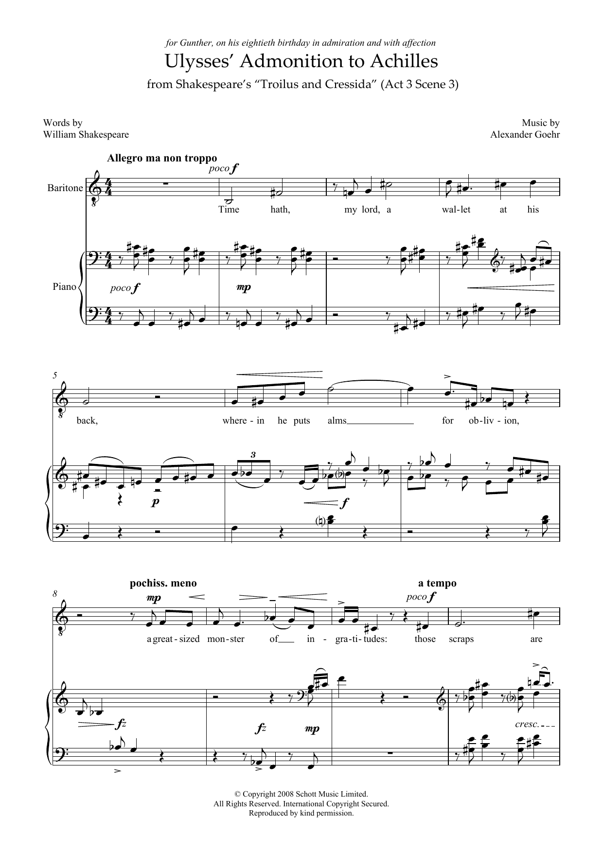 Alexander Goehr Ulysses' Admonition to Achilles (for baritone and piano) Sheet Music Notes & Chords for Piano & Vocal - Download or Print PDF