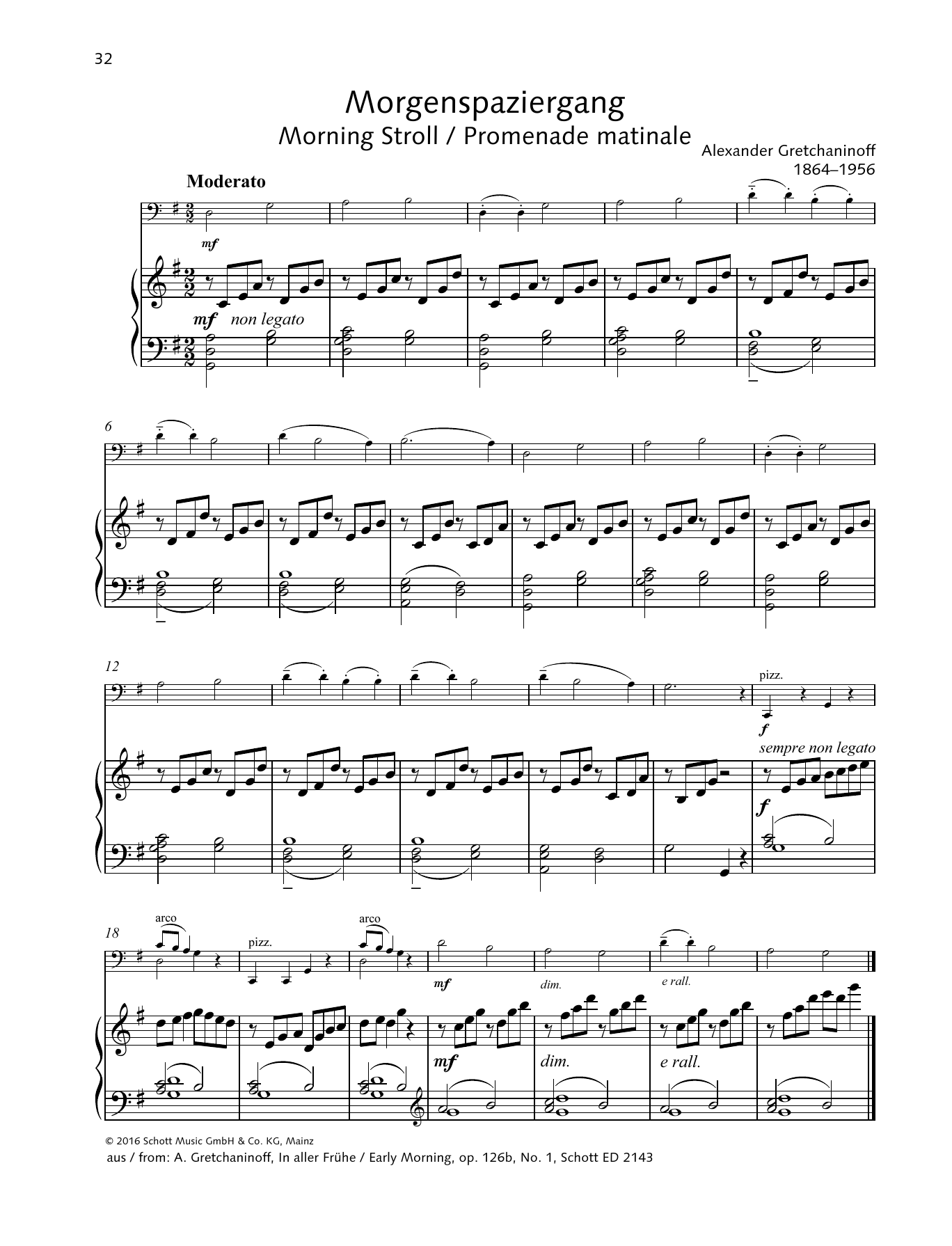 Alexander Gretchaninoff Morning Stroll Sheet Music Notes & Chords for String Solo - Download or Print PDF