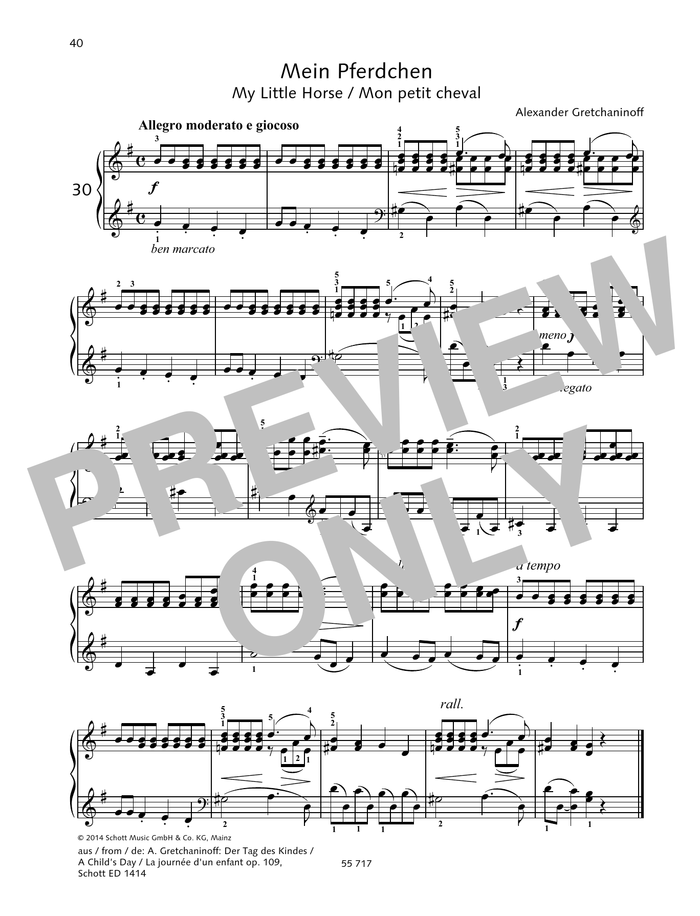 Alexander Gretchaninoff My Little Horse Sheet Music Notes & Chords for Piano Solo - Download or Print PDF
