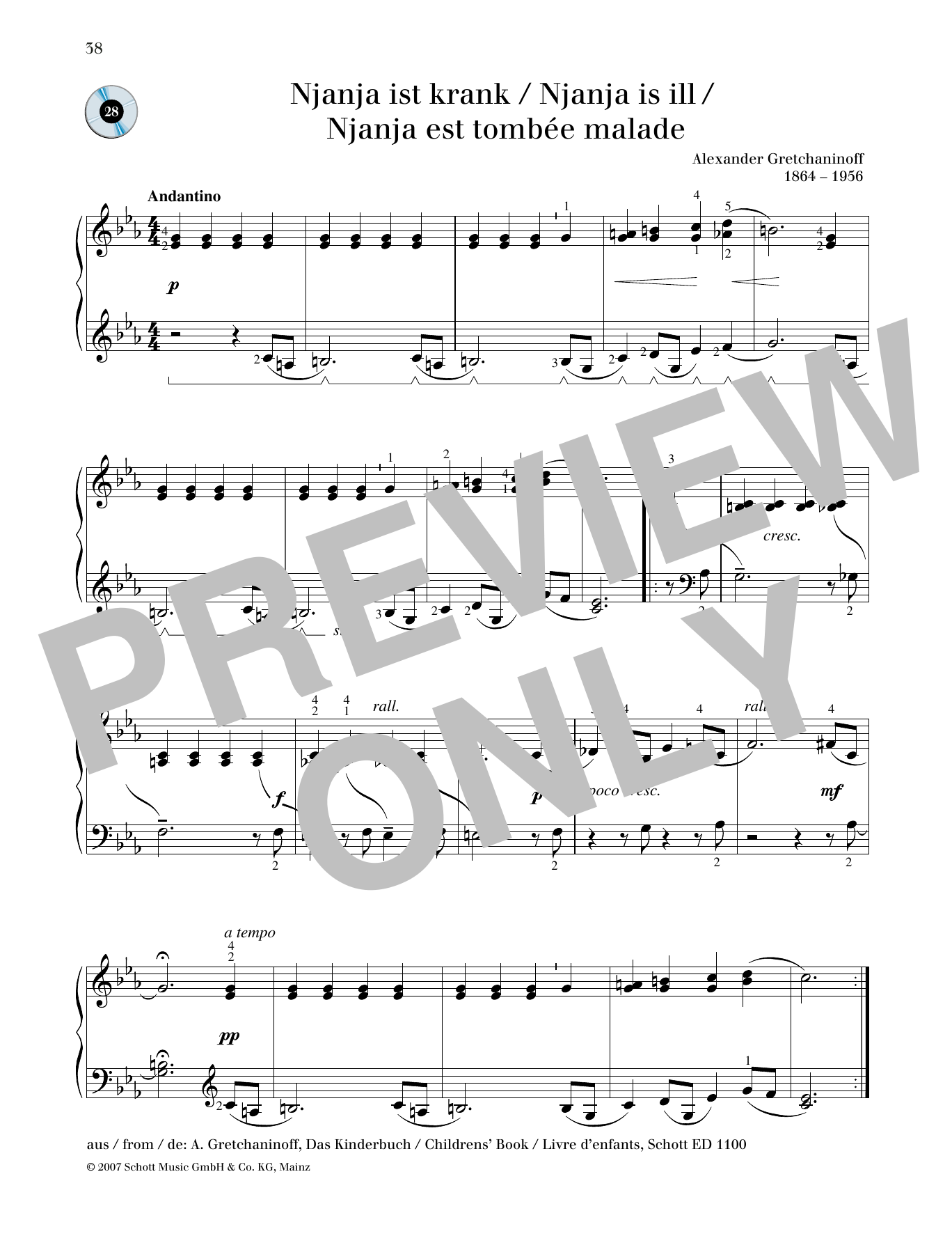 Alexander Gretchaninoff Njanja is ill Sheet Music Notes & Chords for Piano Solo - Download or Print PDF