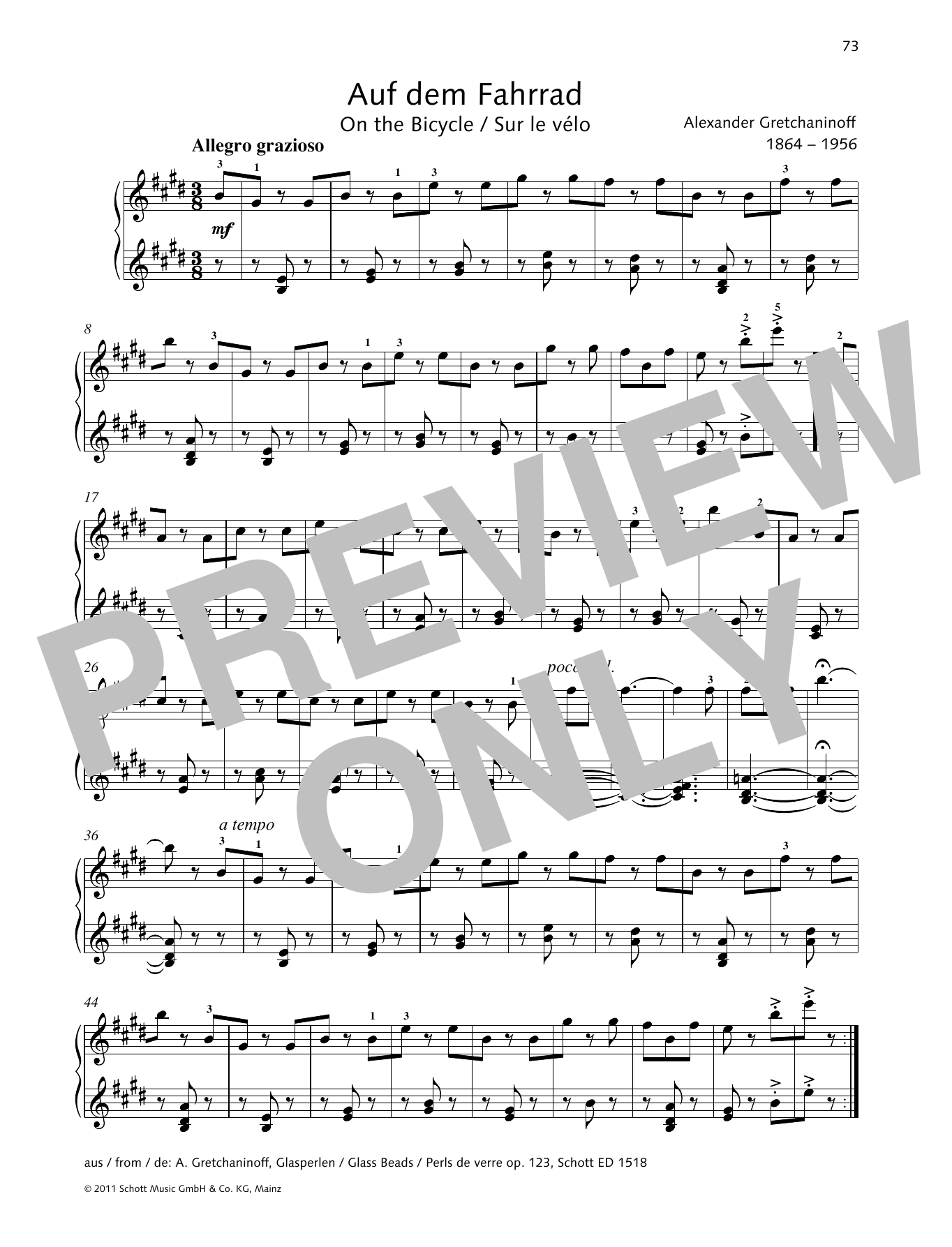 Alexander Gretchaninoff On the Bicycle Sheet Music Notes & Chords for Piano Solo - Download or Print PDF
