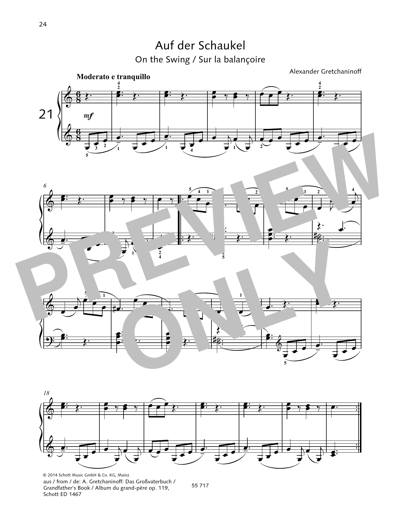 Alexander Gretchaninoff On the Swing Sheet Music Notes & Chords for Piano Solo - Download or Print PDF