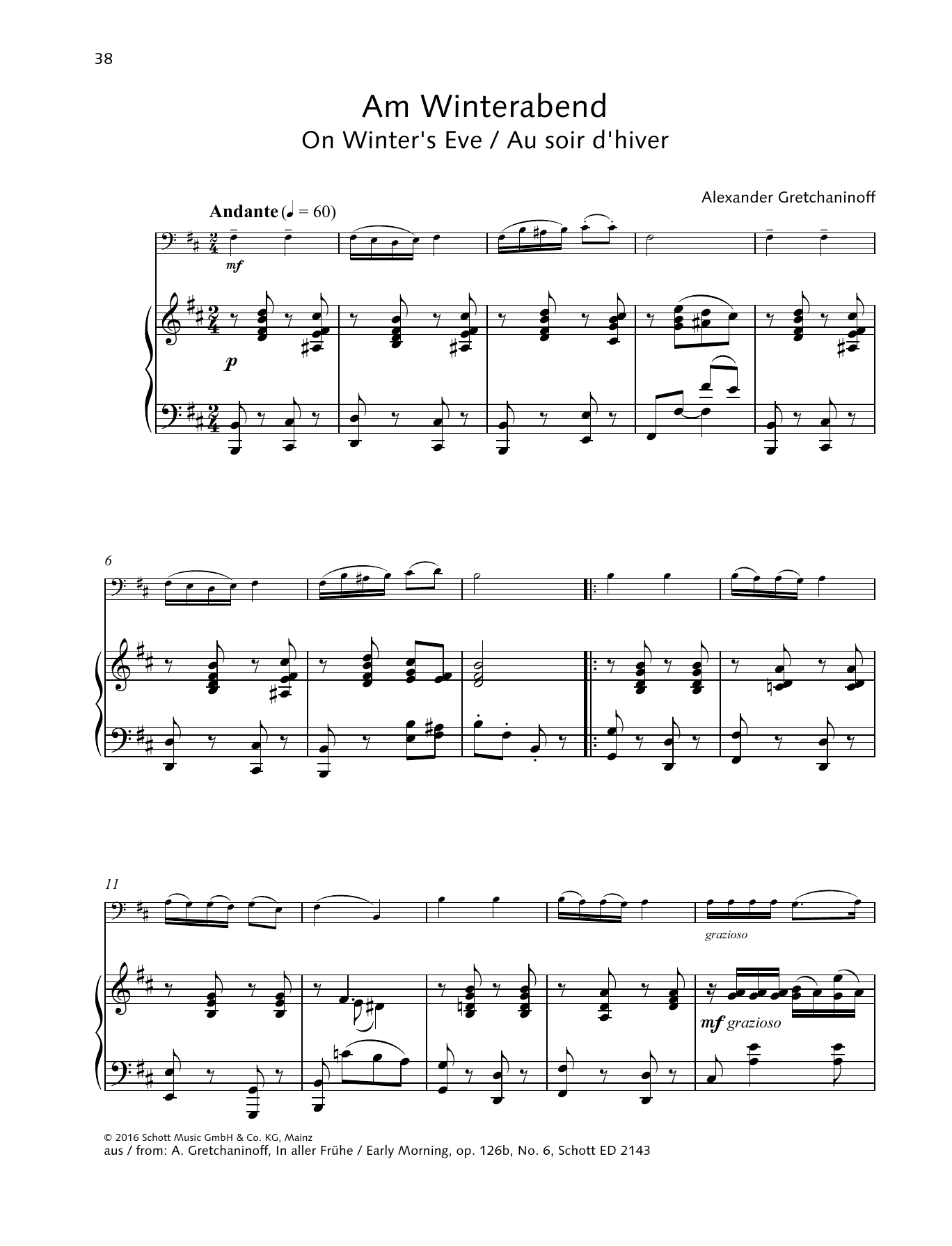 Alexander Gretchaninoff On Winter's Eve Sheet Music Notes & Chords for String Solo - Download or Print PDF