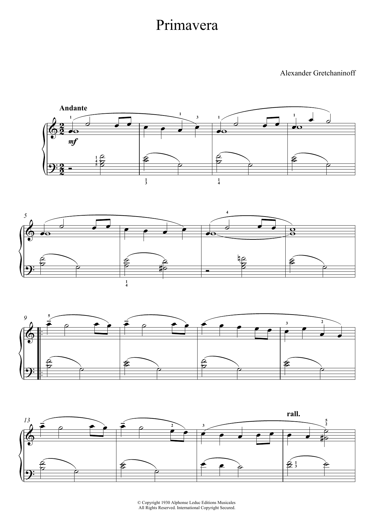 Alexander Gretchaninoff Primavera (No. 1 from 'Historiettes') Sheet Music Notes & Chords for Piano - Download or Print PDF
