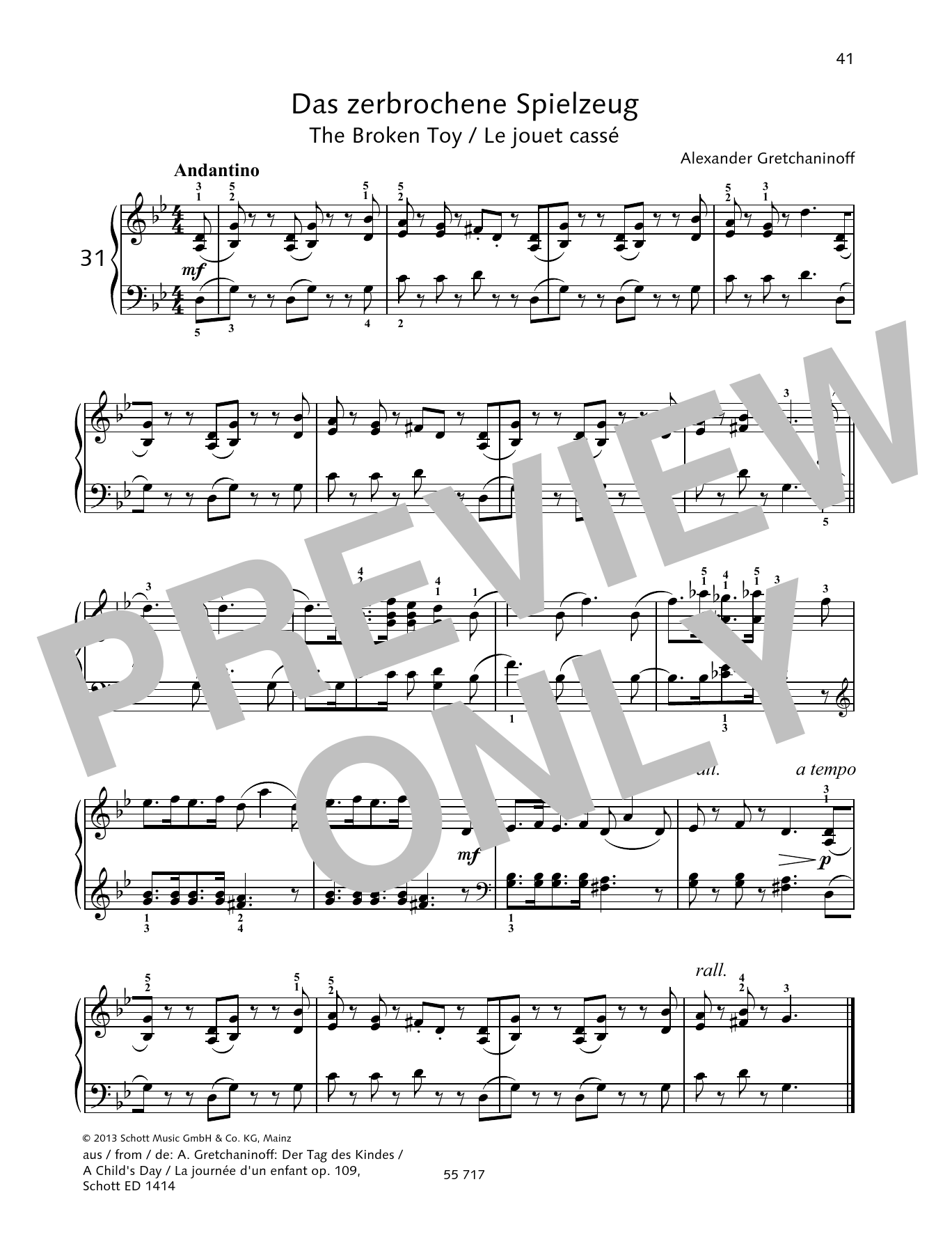 Alexander Gretchaninoff The Broken Toy Sheet Music Notes & Chords for Piano Solo - Download or Print PDF