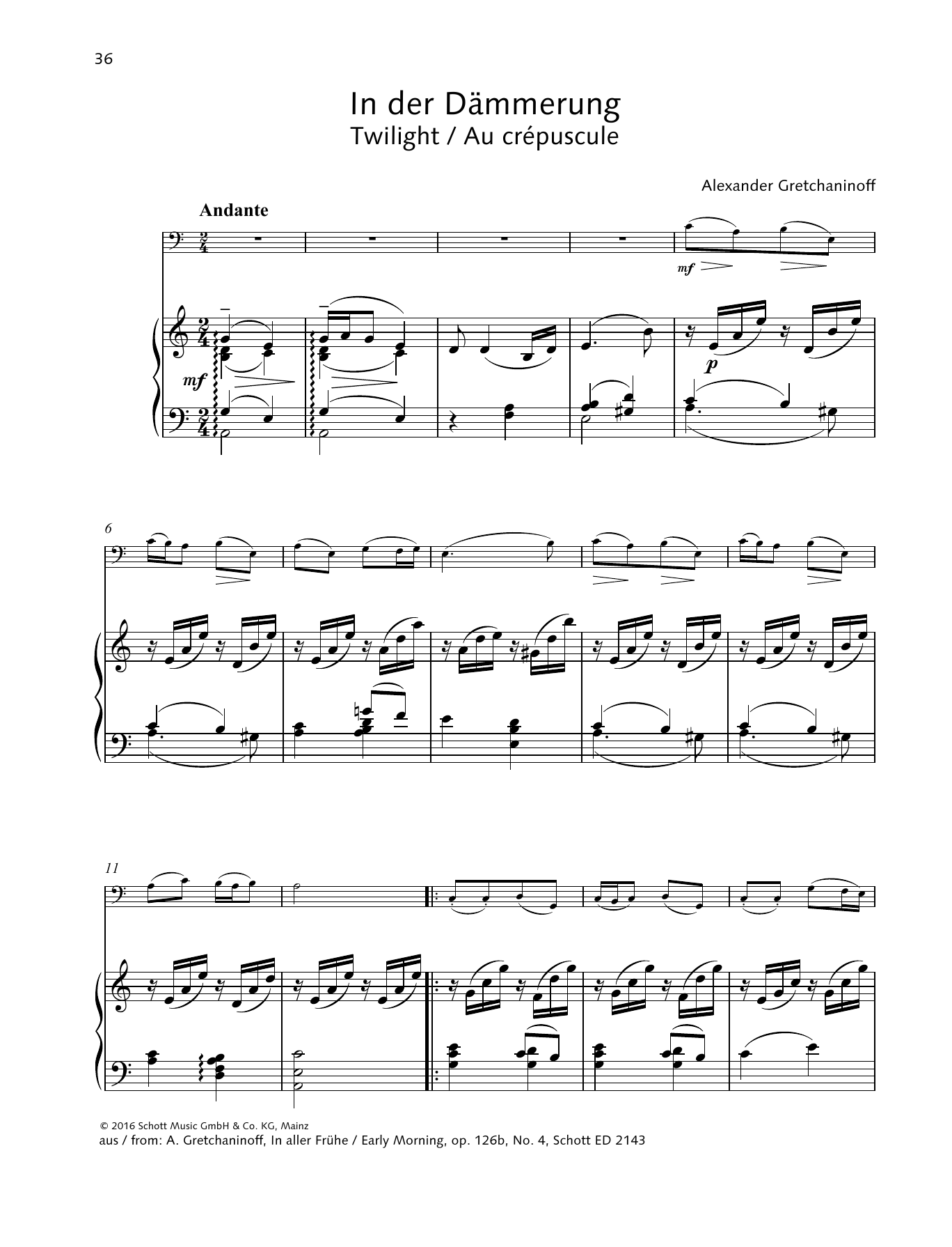 Alexander Gretchaninoff Twilight Sheet Music Notes & Chords for Woodwind Solo - Download or Print PDF