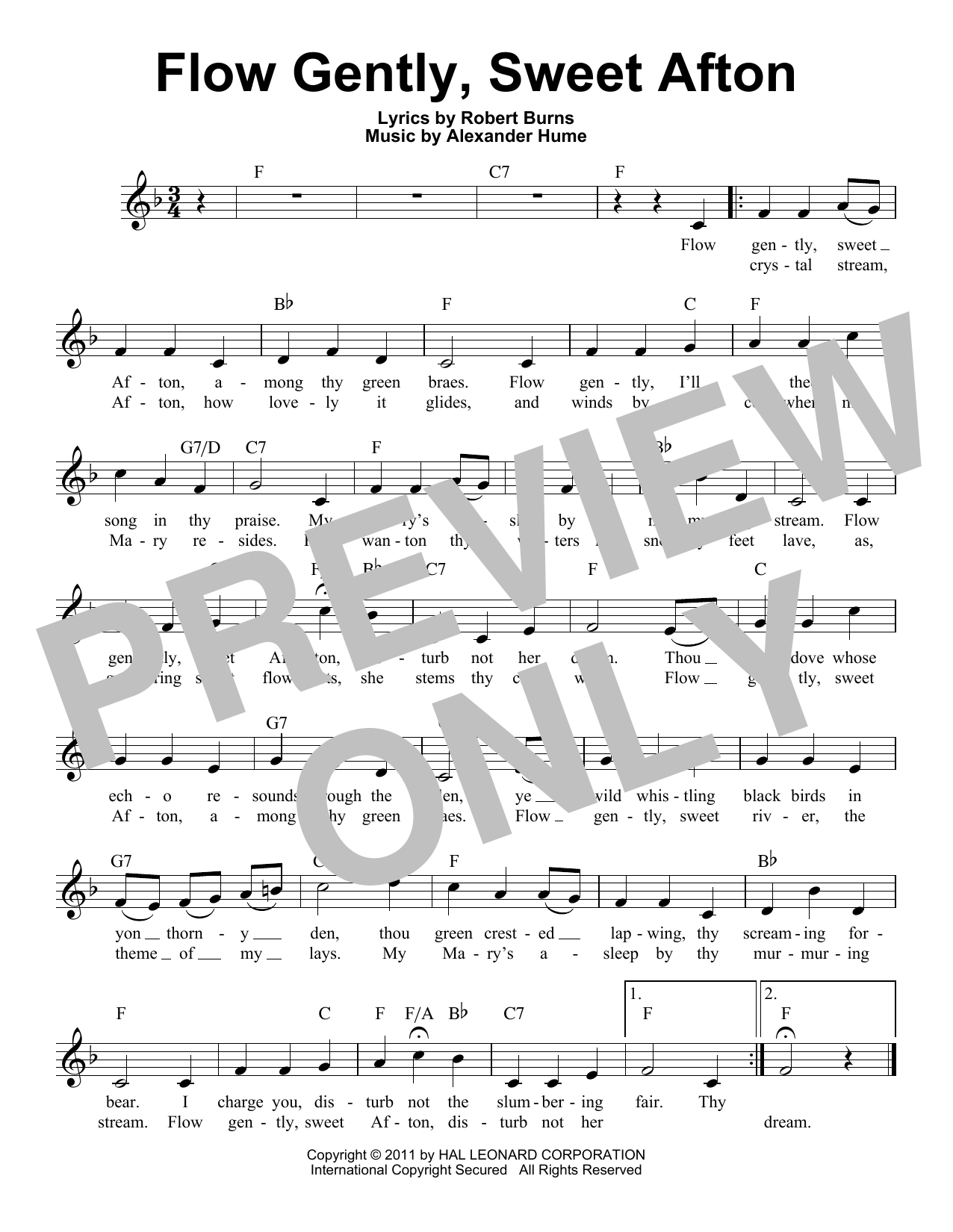 Alexander Hume Flow Gently, Sweet Afton Sheet Music Notes & Chords for Voice - Download or Print PDF