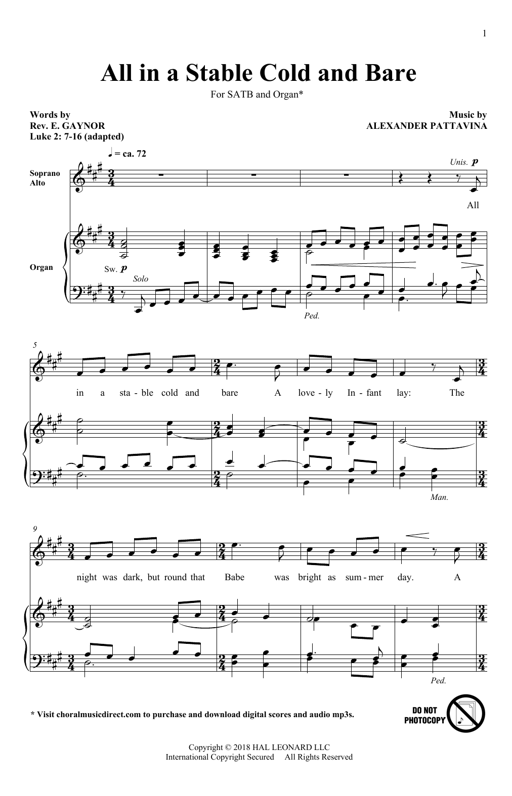 Alexander Pattavina All In A Stable Cold And Bare Sheet Music Notes & Chords for SATB - Download or Print PDF