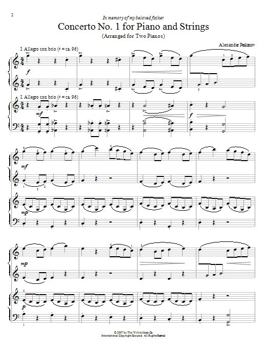 Alexander Peskanov Concerto No. 1 For Piano And Strings Sheet Music Notes & Chords for Piano Duet - Download or Print PDF