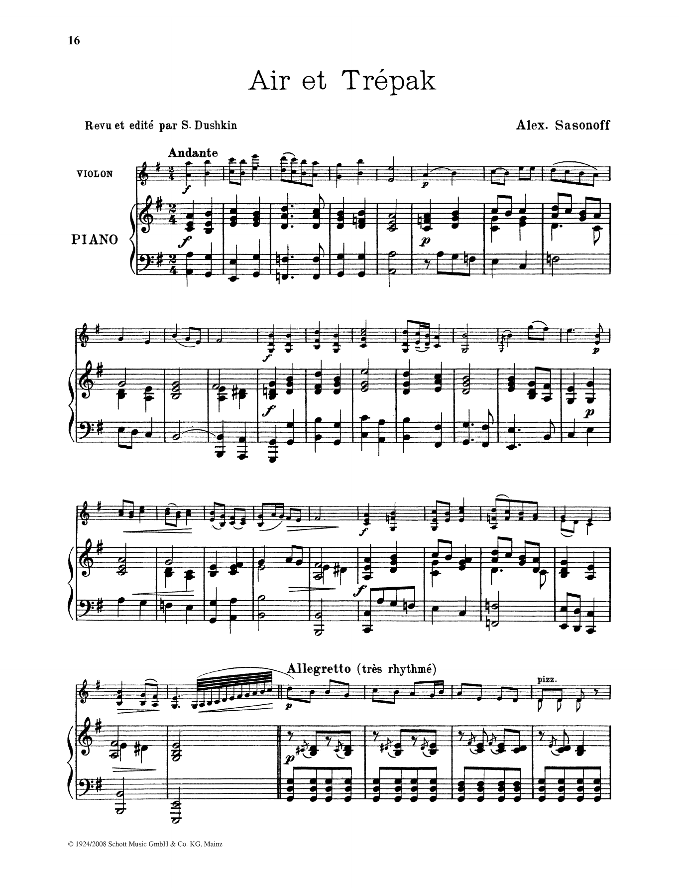 Alexander Sasonoff Air et Trepak Sheet Music Notes & Chords for String Solo - Download or Print PDF