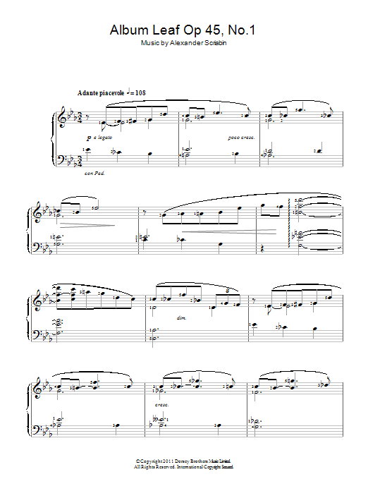 Alexander Scriabin Album Leaf Sheet Music Notes & Chords for Piano - Download or Print PDF
