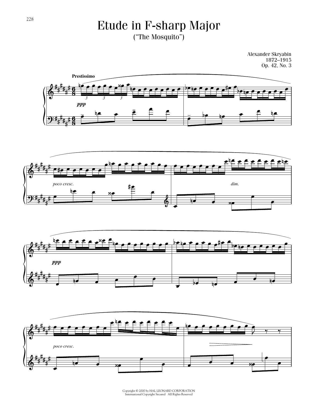 Alexander Scriabin Etude, Op. 42, No. 3 Sheet Music Notes & Chords for Piano Solo - Download or Print PDF