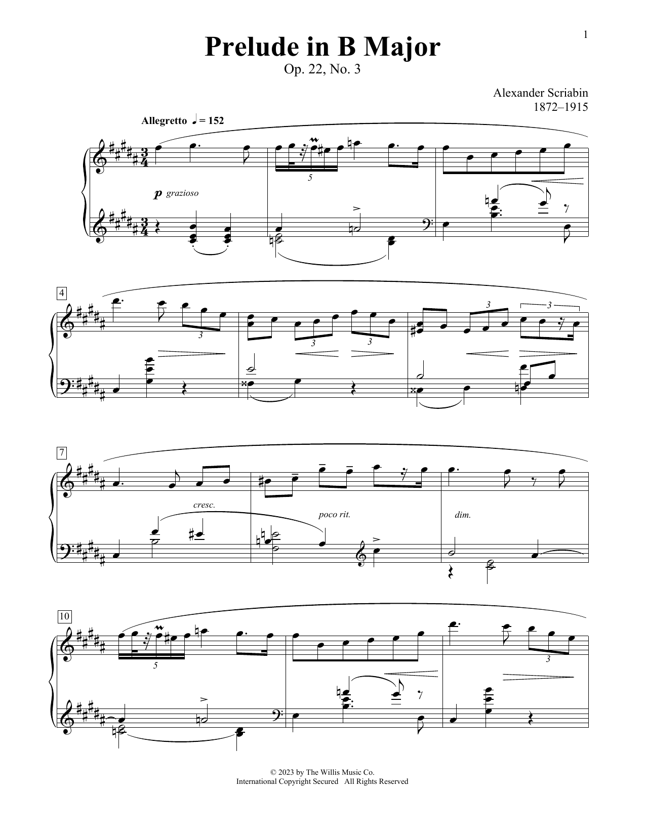 Alexander Scriabin Prelude In B Major, Op. 22, No. 3 Sheet Music Notes & Chords for Educational Piano - Download or Print PDF