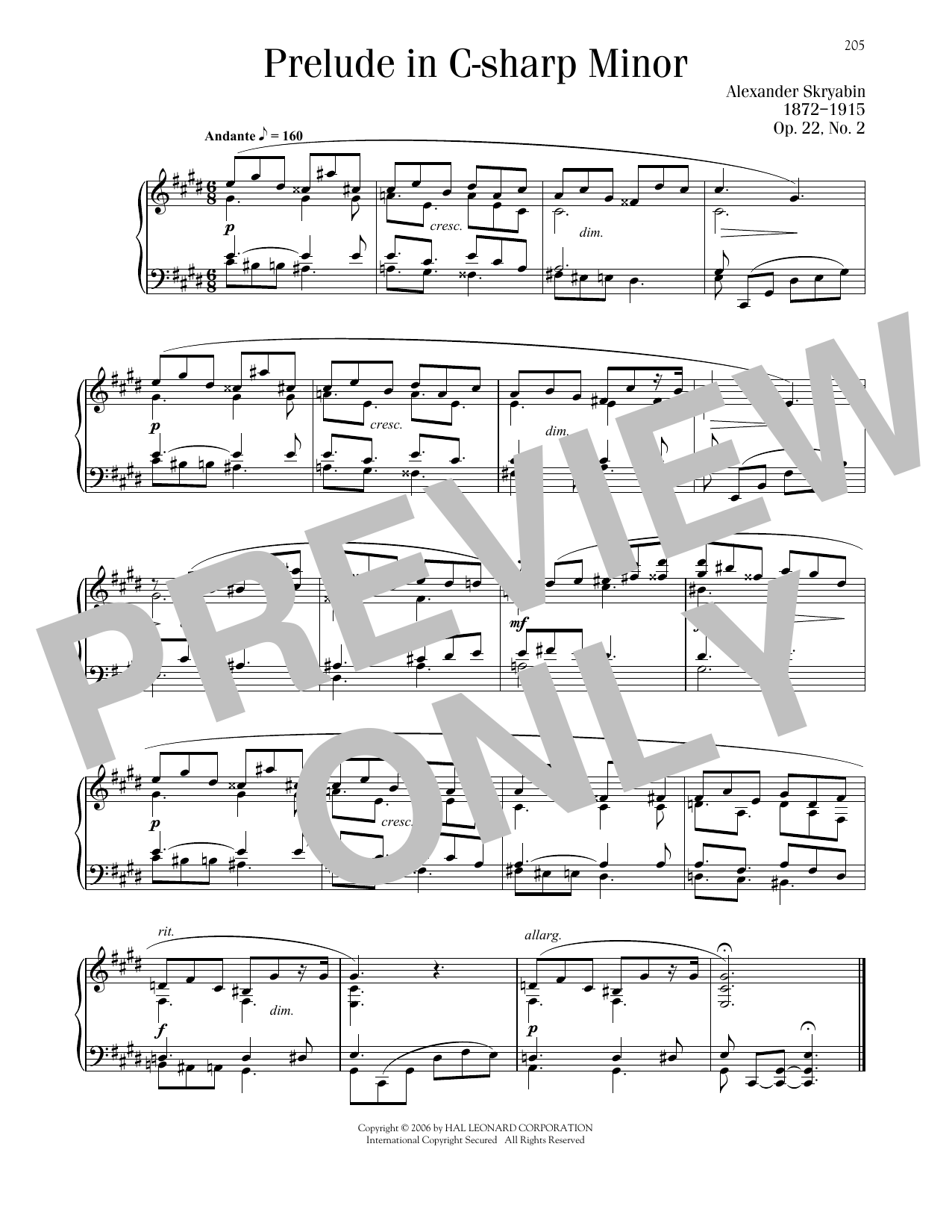 Alexander Scriabin Prelude In C-Sharp Minor, Op. 22, No. 2 Sheet Music Notes & Chords for Piano Solo - Download or Print PDF