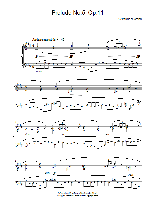 Alexander Scriabin Prelude No. 5, Op. 11 Sheet Music Notes & Chords for Piano - Download or Print PDF
