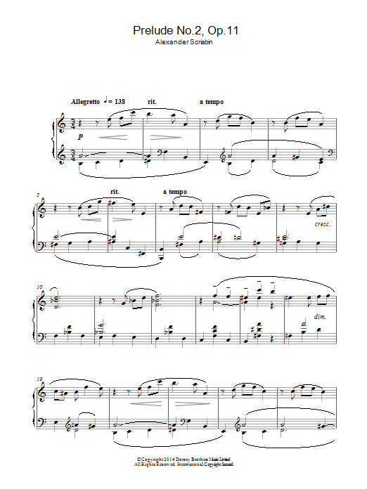 Alexander Scriabin Prelude No.2, Op.11 Sheet Music Notes & Chords for Piano - Download or Print PDF