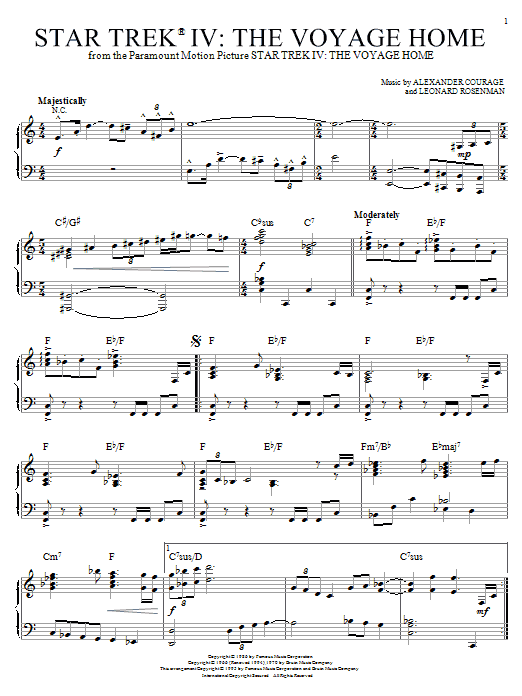 Preview Alexander Courage Star Trek(R) IV - The Voyage Home Film and TV sheet music, notes and chords for Piano, SKU: 18095 Star Trek(R) IV - The Voyage Home sheet music
