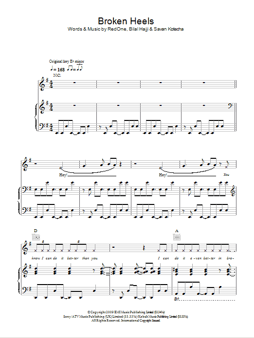Alexandra Burke Broken Heels Sheet Music Notes & Chords for Piano, Vocal & Guitar (Right-Hand Melody) - Download or Print PDF