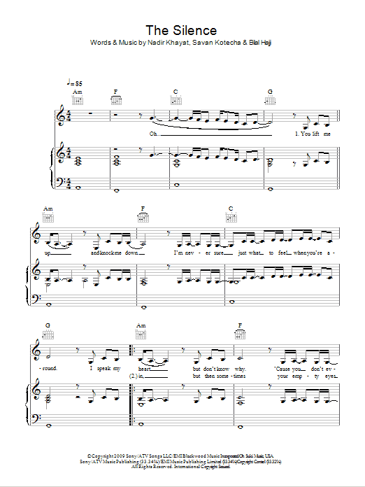 Alexandra Burke The Silence Sheet Music Notes & Chords for Piano, Vocal & Guitar (Right-Hand Melody) - Download or Print PDF