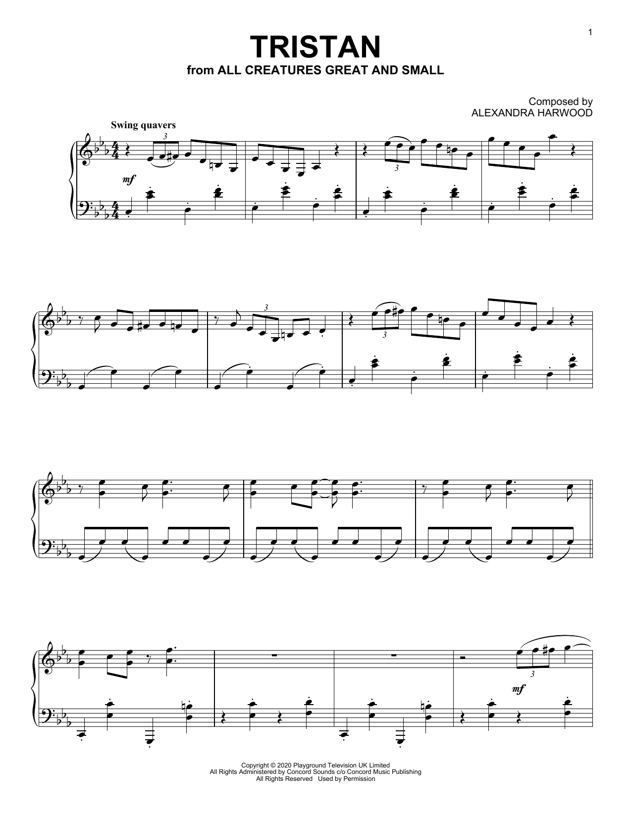 Alexandra Harwood Tristan (from All Creatures Great And Small) Sheet Music Notes & Chords for Piano Solo - Download or Print PDF