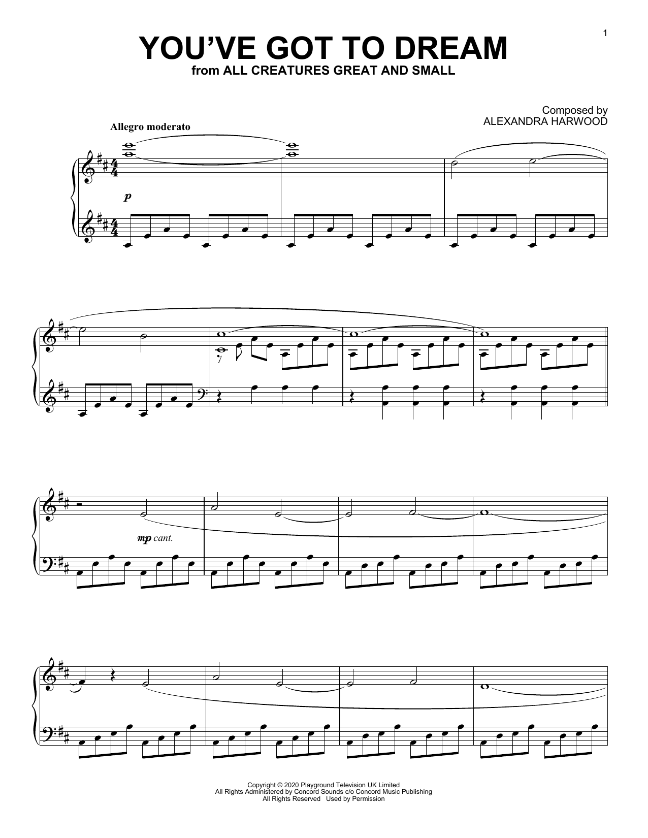 Alexandra Harwood You've Got To Dream (from All Creatures Great And Small) Sheet Music Notes & Chords for Piano Solo - Download or Print PDF